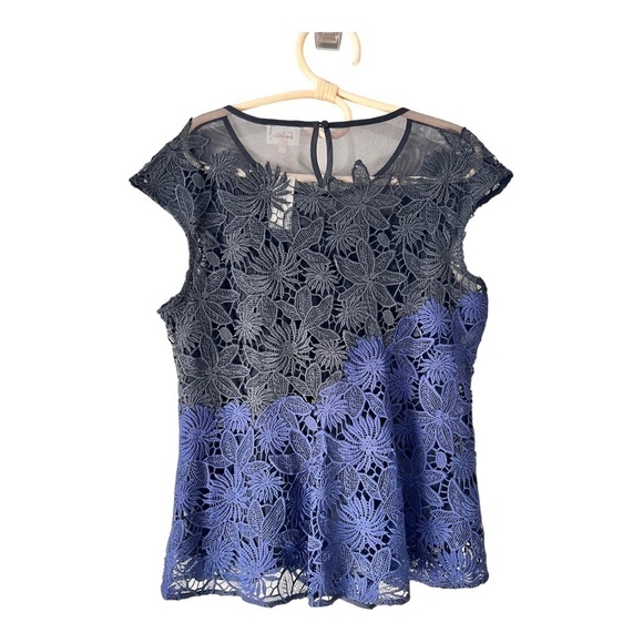 Deletta Garden Guise Mesh and Lace Top Blouse Black & Navy Occasion Top NEW - Picture 15 of 16